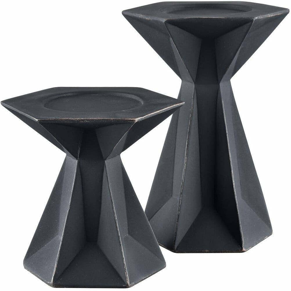 Set of 2 Harper Black Wood Pillar Candle Holders - HER Home Design Boutique