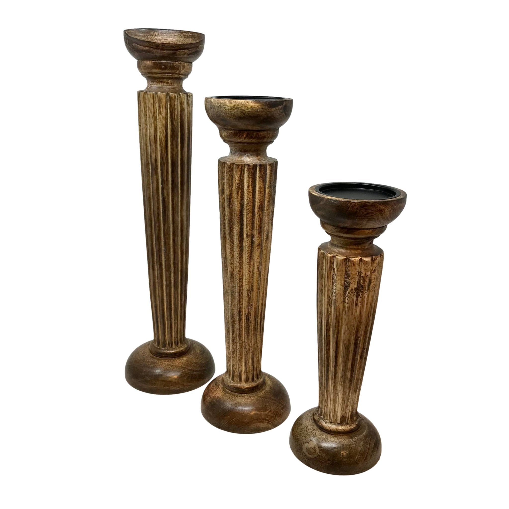 Solid Mango Wood Pillar Holiday Candleholders (Set of 3) - HER Home Design Boutique
