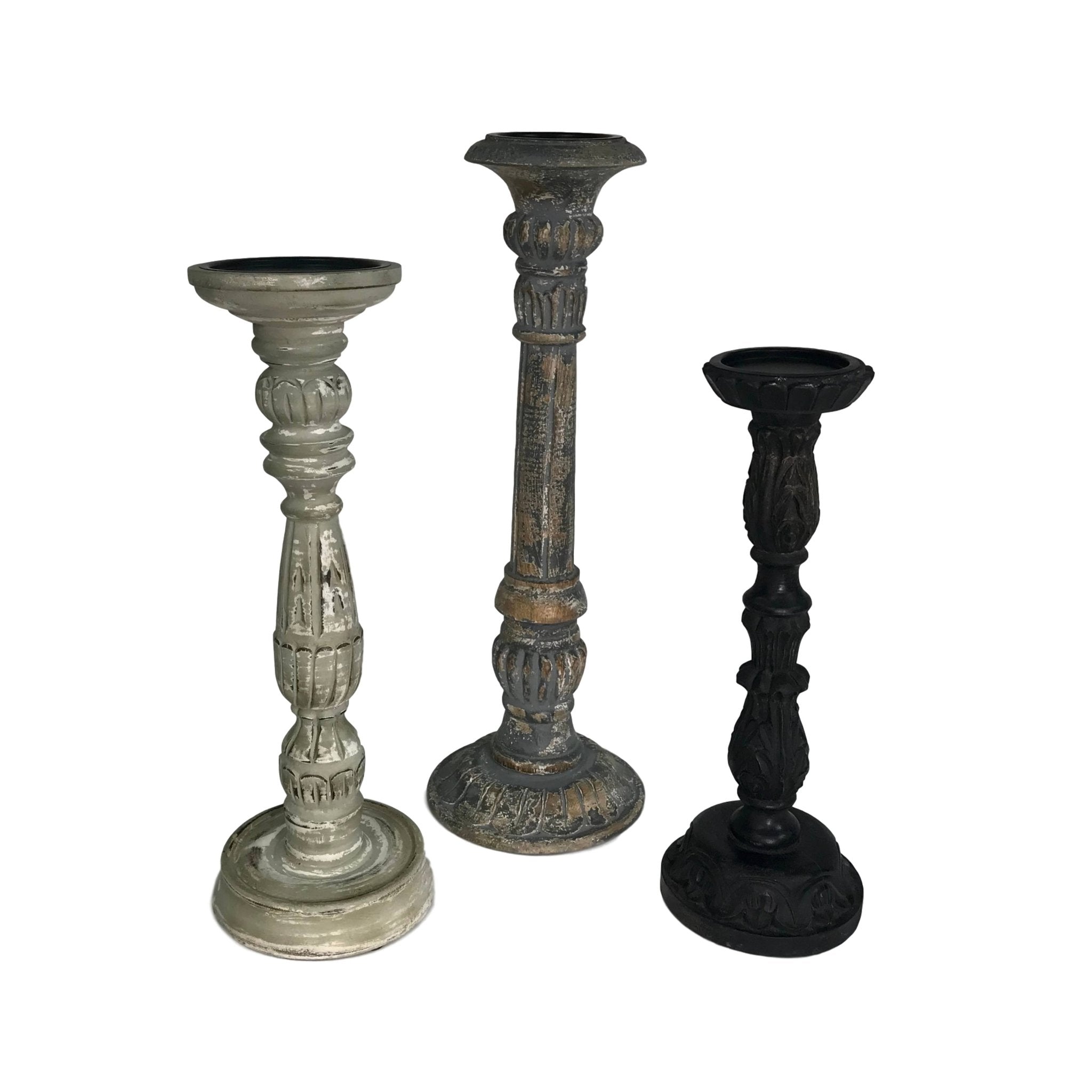 Solid Mango Wood Pillar Holiday Candleholders (Set of 3) - HER Home Design Boutique