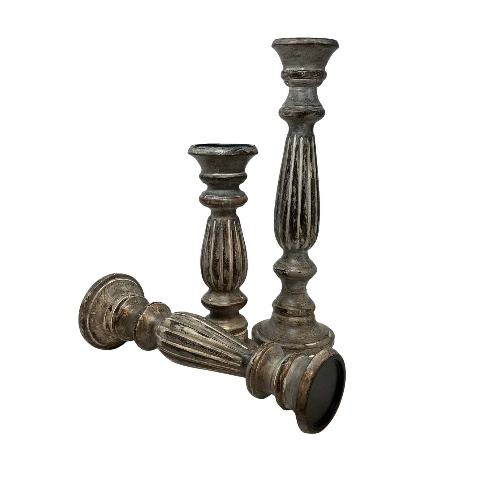 Solid Mango Wood Pillar Holiday Candleholders (Set of 3) - HER Home Design Boutique