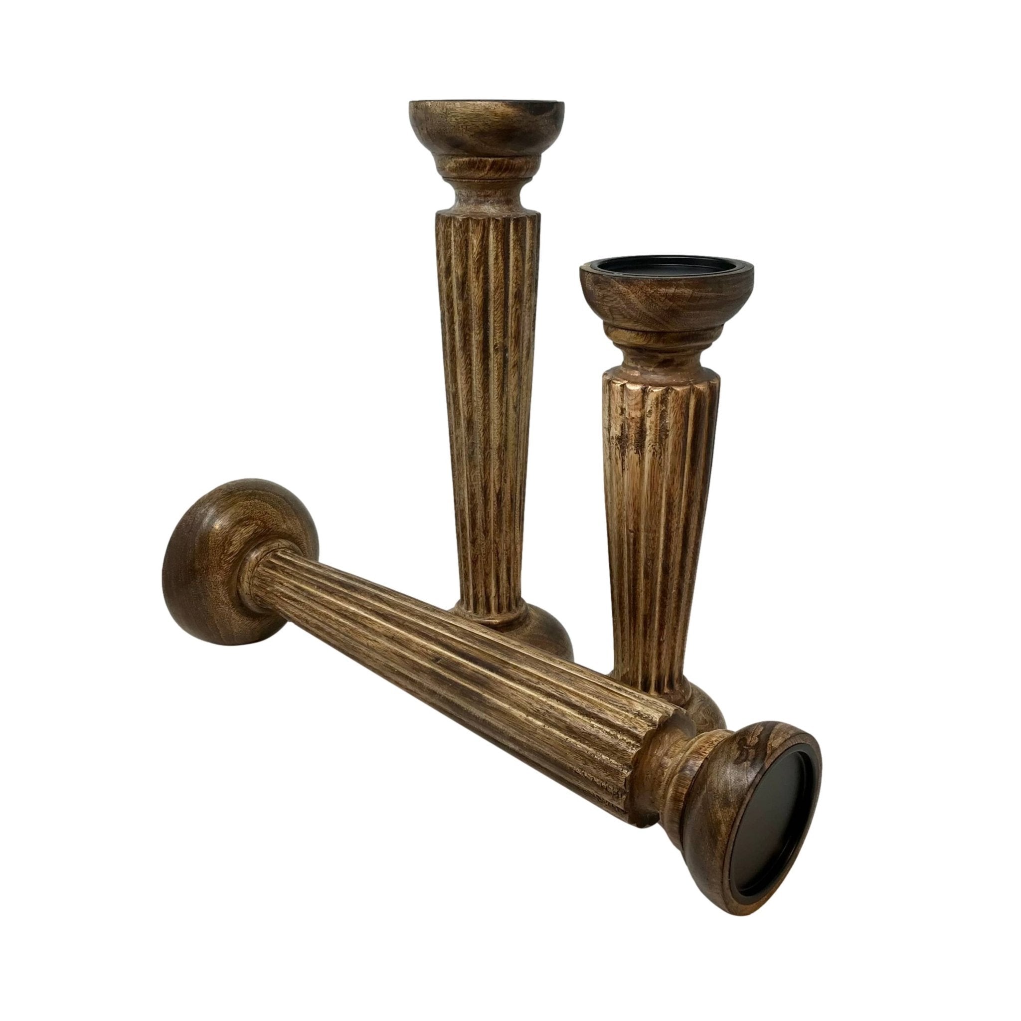 Solid Mango Wood Pillar Holiday Candleholders (Set of 3) - HER Home Design Boutique