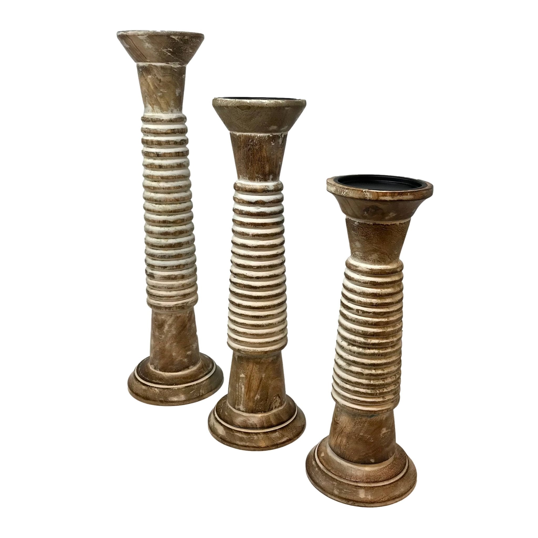 Solid Mango Wood Pillar Holiday Candleholders (Set of 3) - HER Home Design Boutique