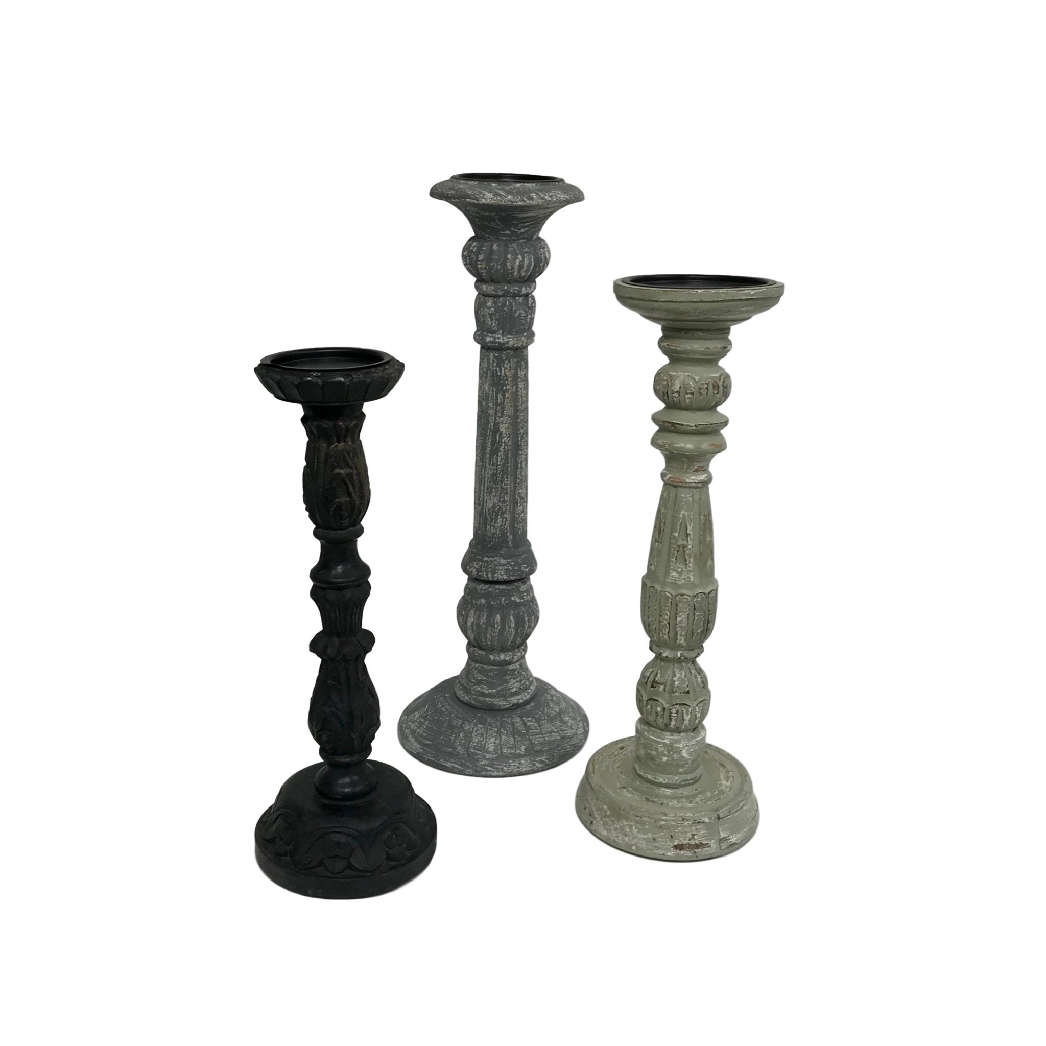 Solid Mango Wood Pillar Holiday Candleholders (Set of 3) - HER Home Design Boutique
