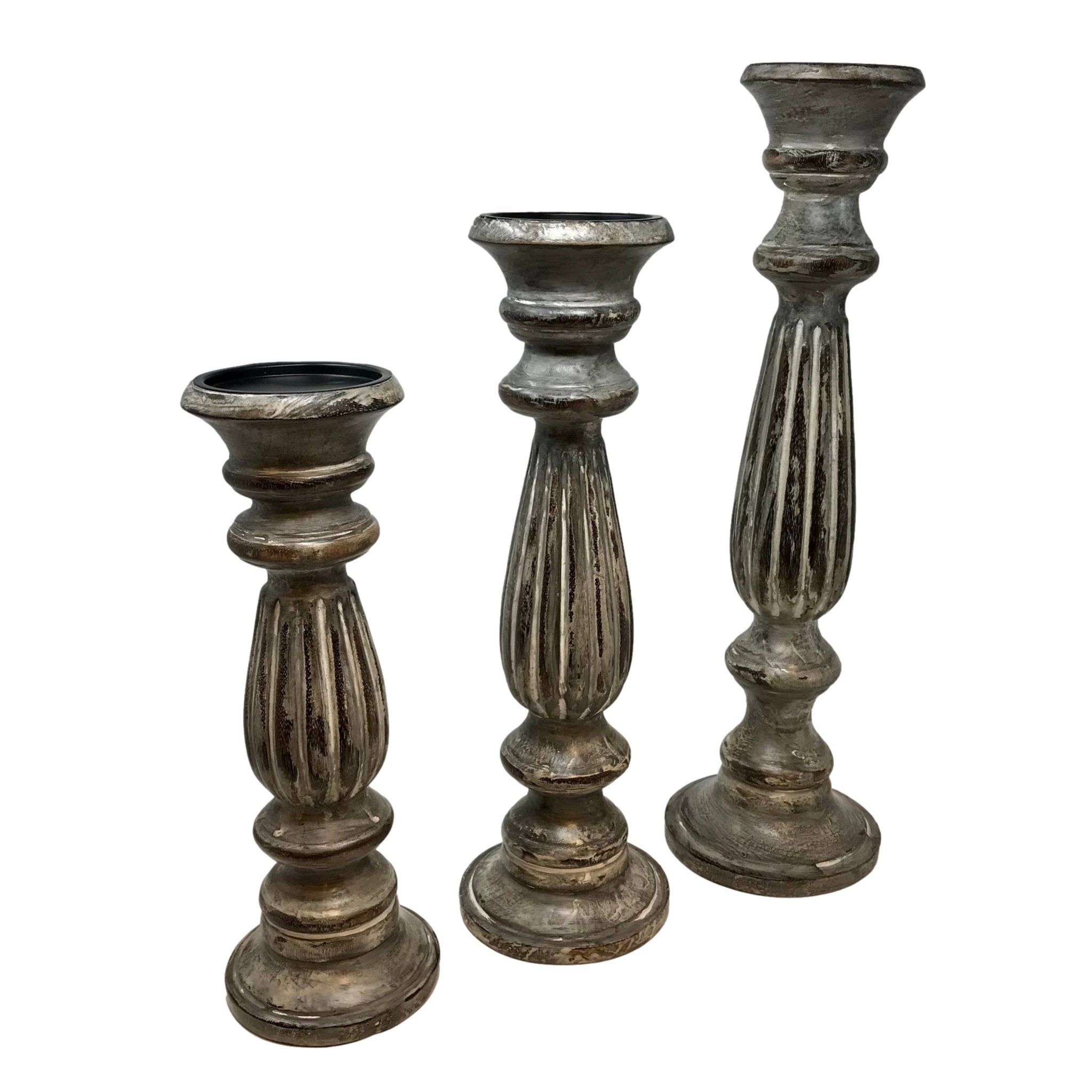 Solid Mango Wood Pillar Holiday Candleholders (Set of 3) - HER Home Design Boutique