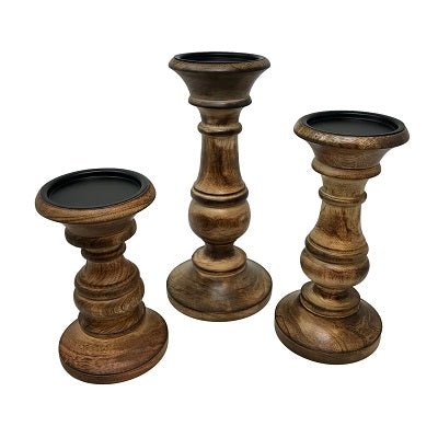Traditional Rustic Oak Candle Holders (Set of 3) - HER Home Design Boutique