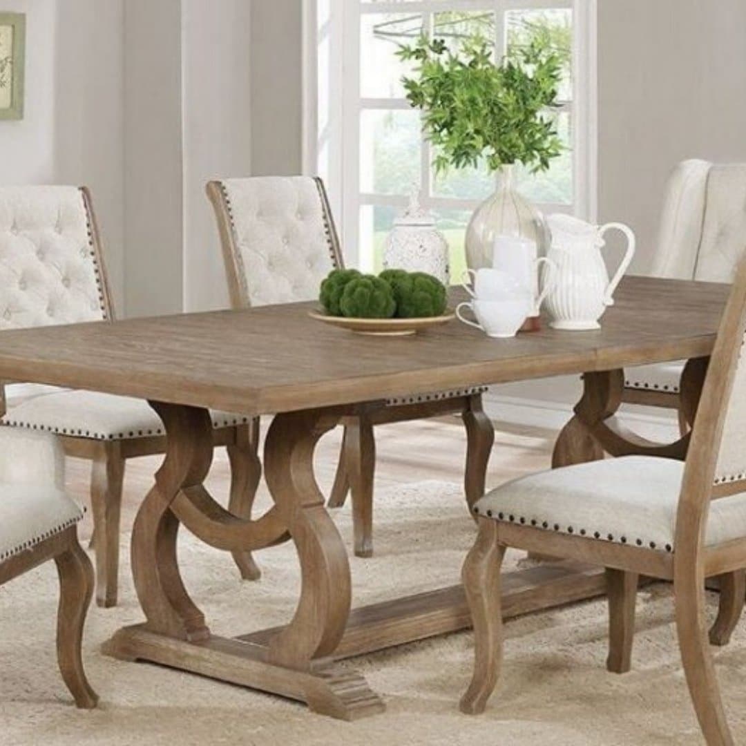 Traditional Trestle Leg Dining Table in Barley Brown - HER Home Design Boutique