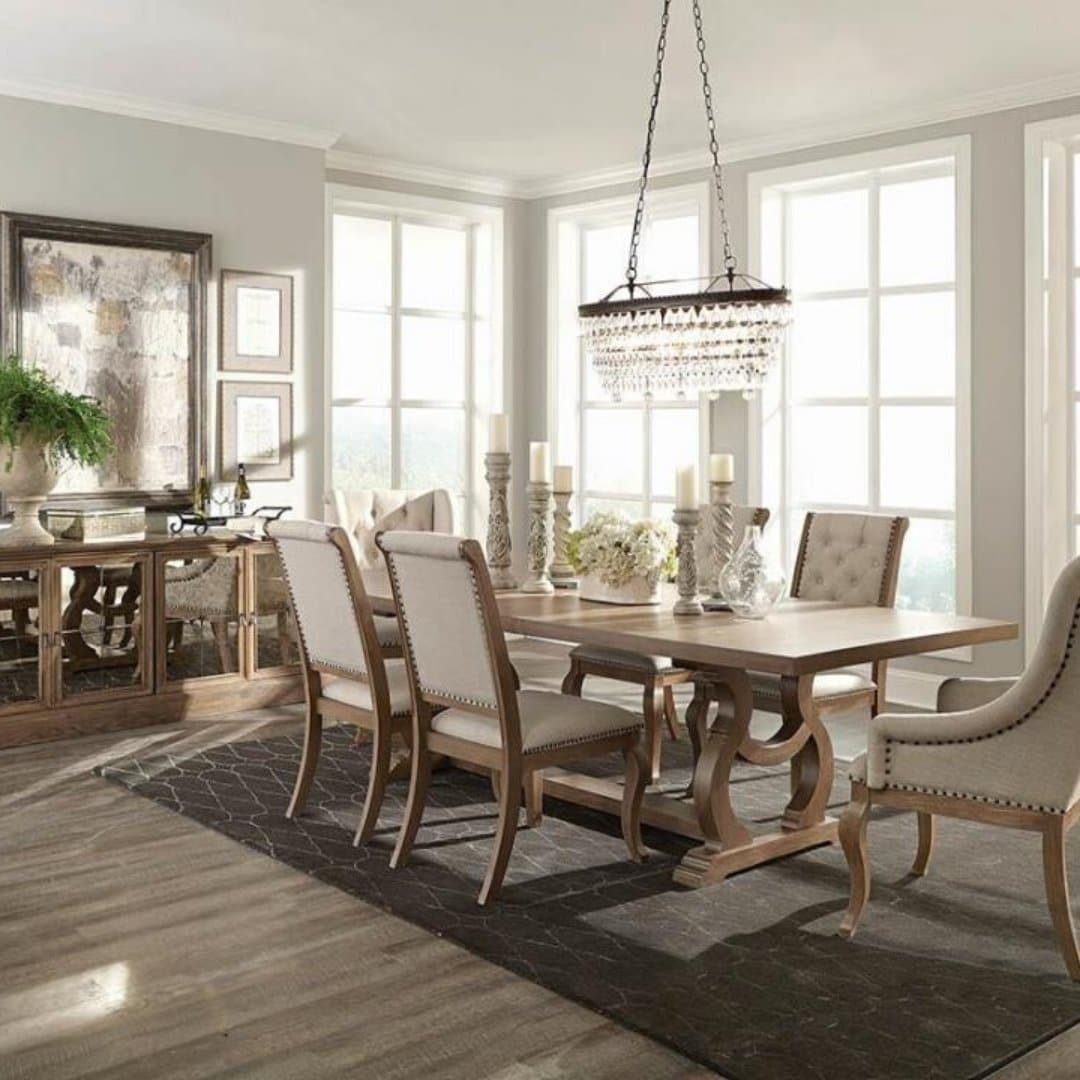 Traditional Trestle Leg Dining Table in Barley Brown - HER Home Design Boutique