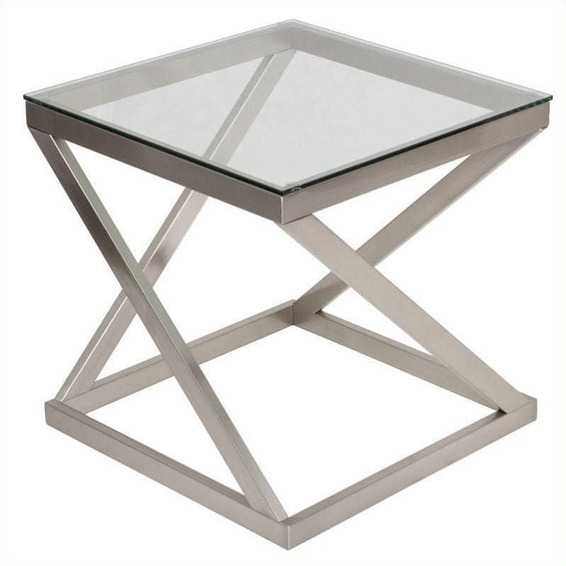 Transitional End Table in Brushed Nickel - HER Home Design Boutique