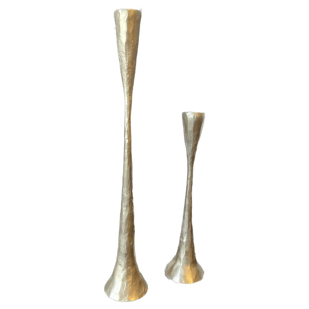 Transitional Hammered Metal Candle Holder in Gold (Set of 2) - HER Home Design Boutique