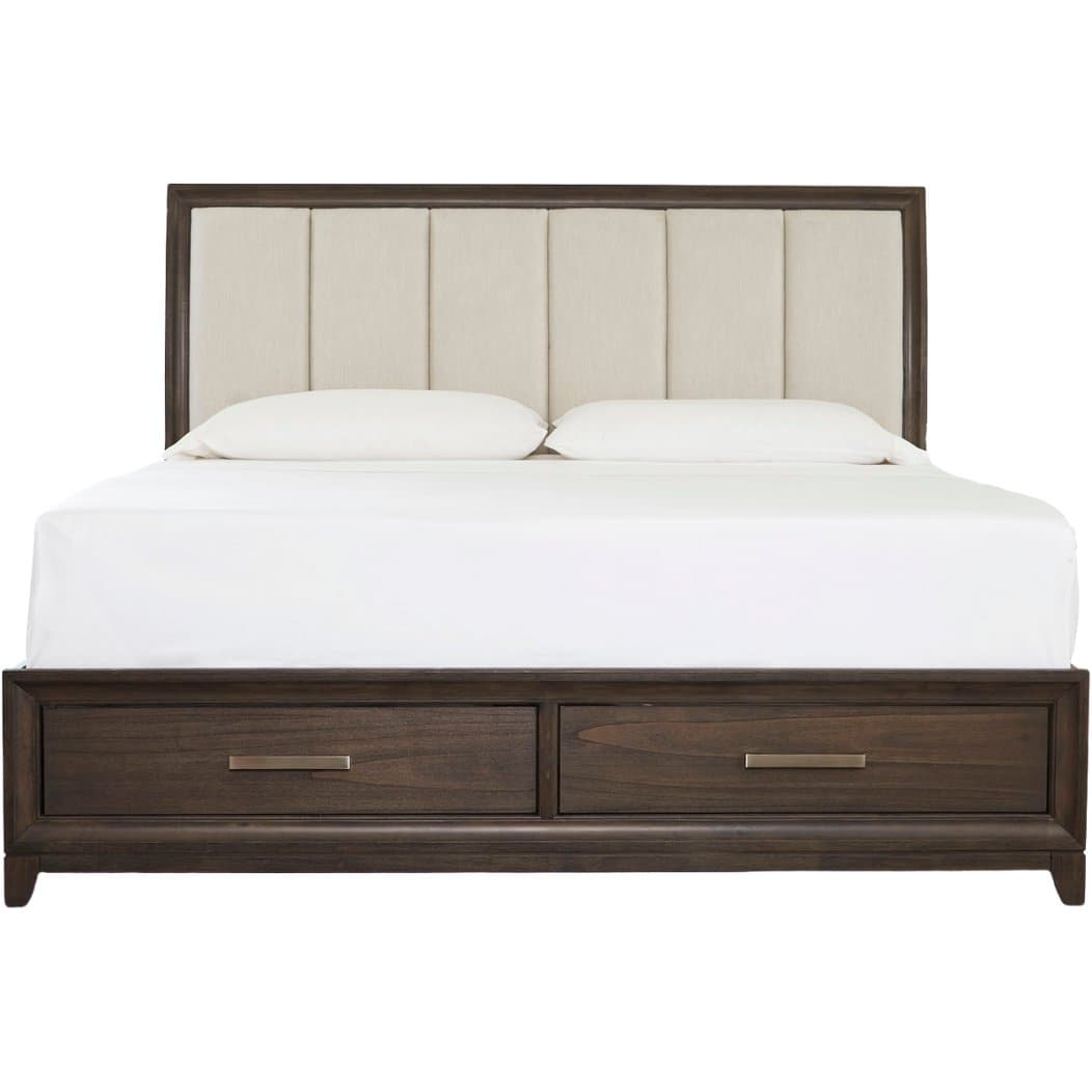 Transitional Wood and Upholstered Storage Bed in Chestnut Brown - HER Home Design Boutique
