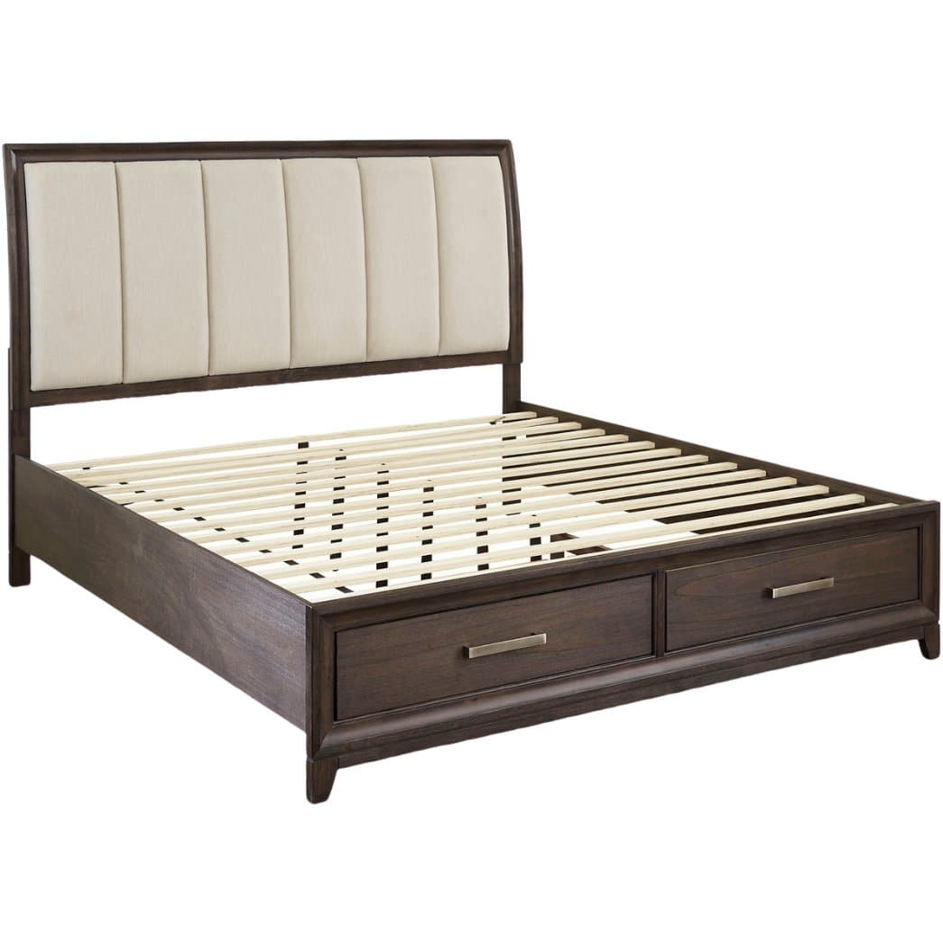 Transitional Wood and Upholstered Storage Bed in Chestnut Brown - HER Home Design Boutique
