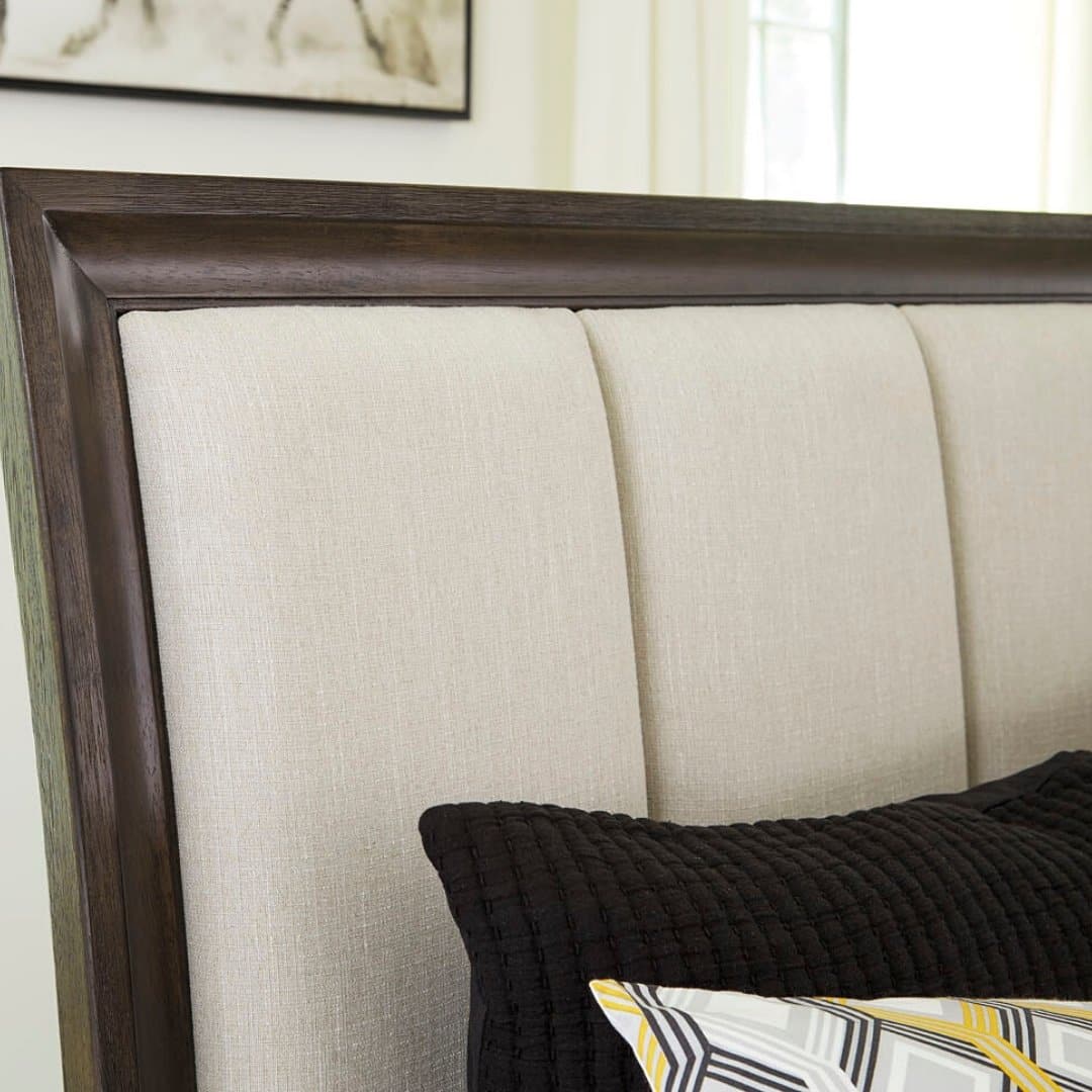 Transitional Wood and Upholstered Storage Bed in Chestnut Brown - HER Home Design Boutique