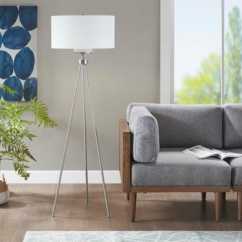 Tripod Floor Lamp in Brushed Nickel - HER Home Design Boutique