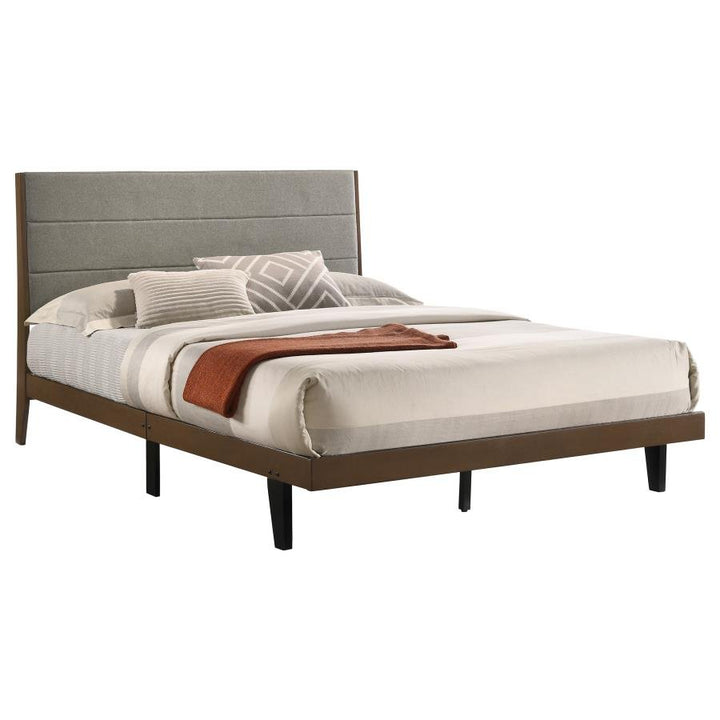Upholstered Queen Platform Bed in Walnut Brown And Grey - HER Home Design Boutique