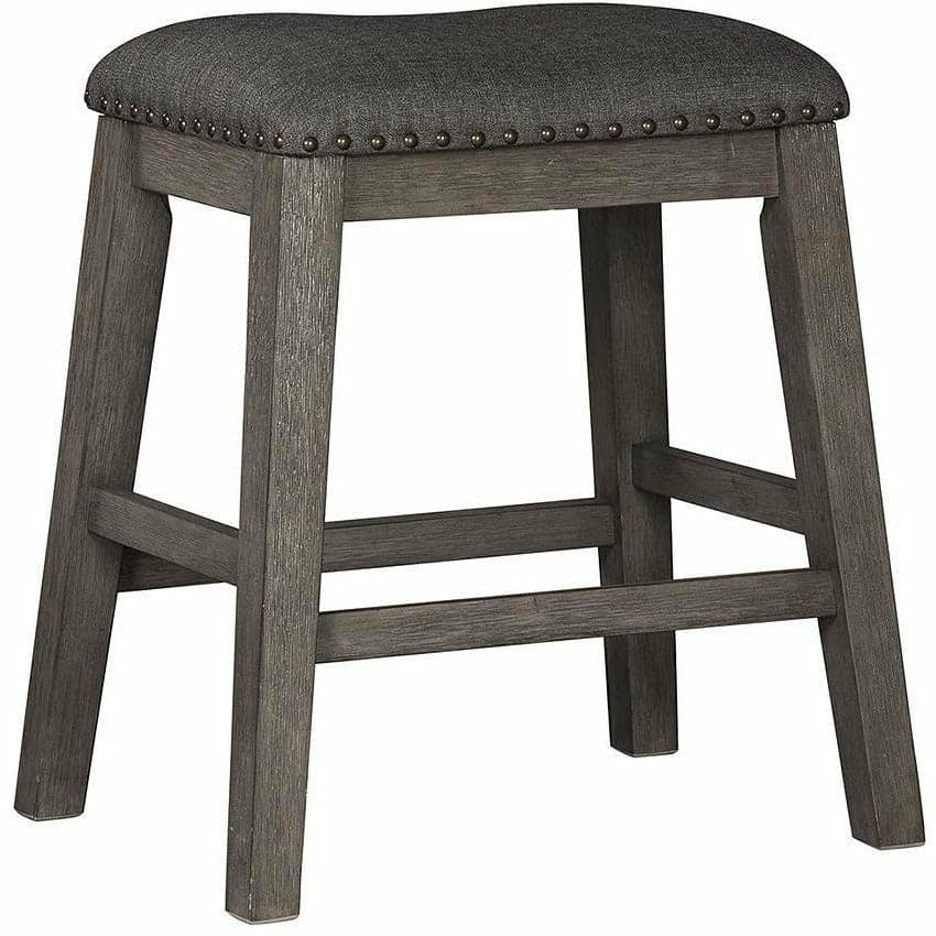 Upholstered Stool with Nailheads in Dark Gray (Set of 2) - 24" - HER Home Design Boutique