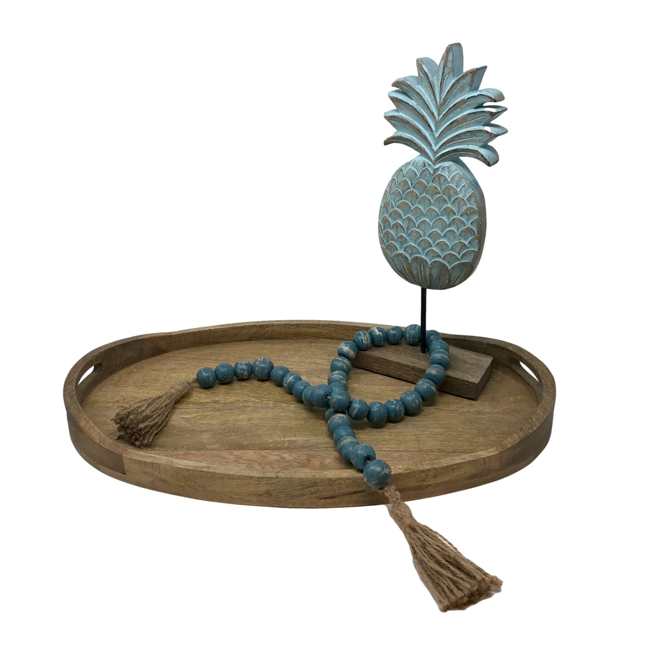 Wooden Boho Bead Garland with Natural Jute Tassels-Whitewash: Grey Washed - HER Home Design Boutique