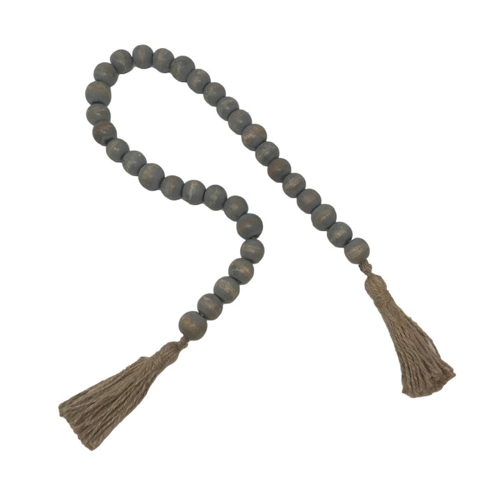 Wooden Boho Bead Garland with Natural Jute Tassels-Whitewash: Grey Washed - HER Home Design Boutique