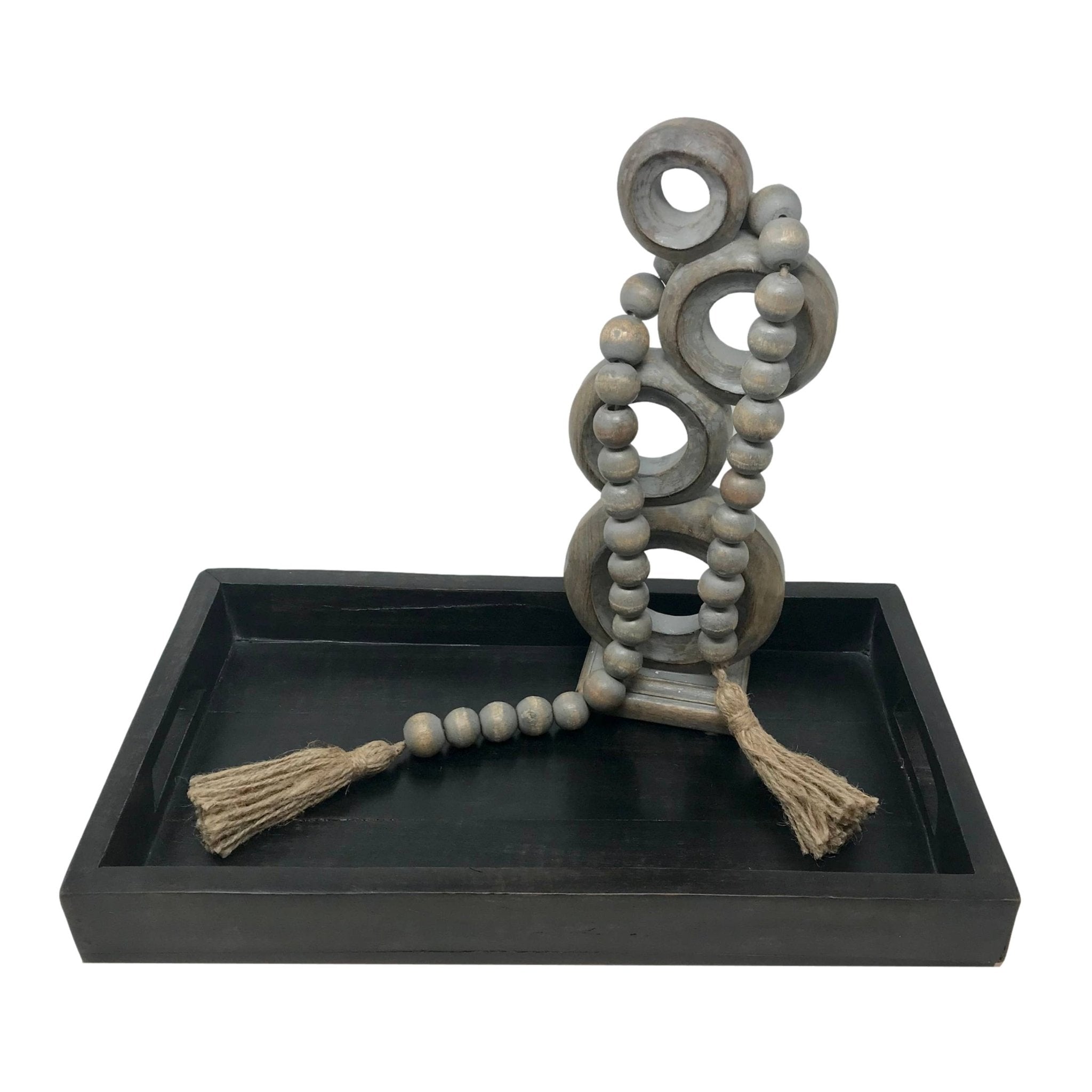 Wooden Boho Bead Garland with Natural Jute Tassels-Whitewash: Turquoise - HER Home Design Boutique