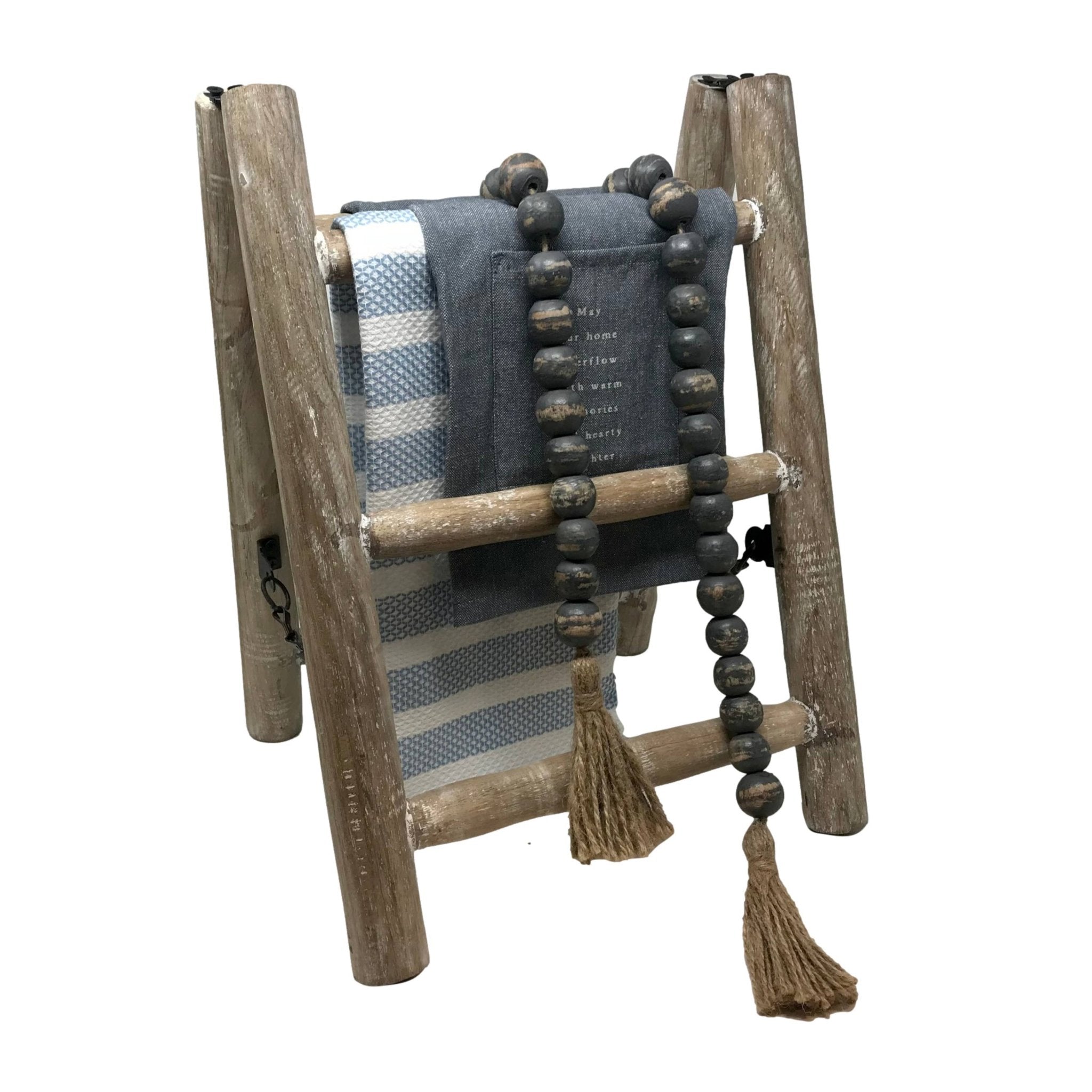 Wooden Boho Bead Garland with Natural Jute Tassels-Whitewash: Turquoise - HER Home Design Boutique