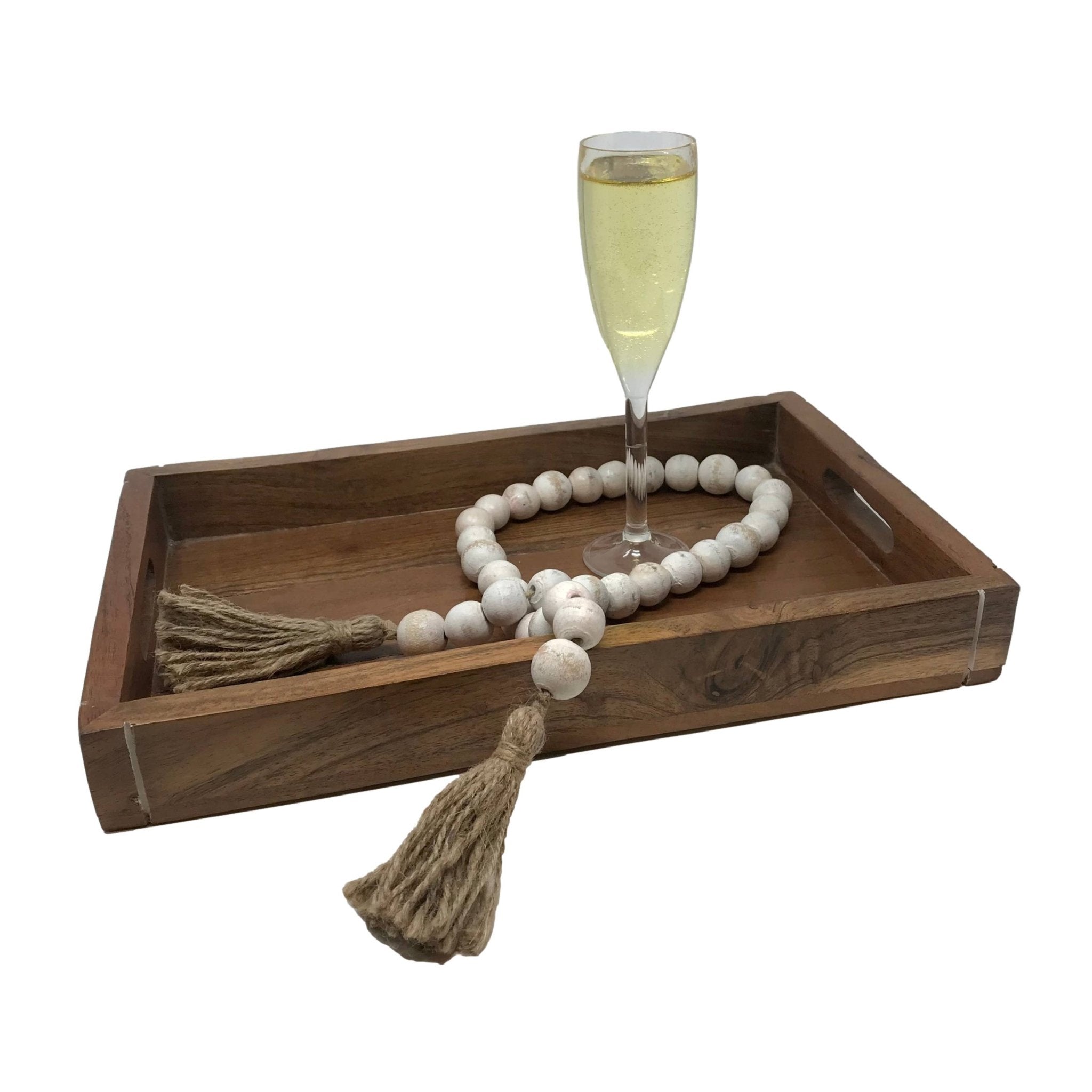 Wooden Boho Bead Garland with Natural Jute Tassels-Whitewash: Turquoise - HER Home Design Boutique